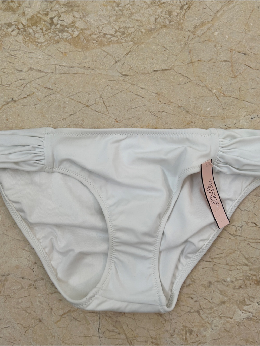 VICTORIA'S SECRET White Side-Ruched Bikini Bottoms Size S, NWT